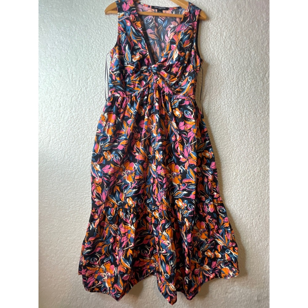 French Connection Floral Twist Front V-Neck Tiered Midi Dress Womens XL Multi
